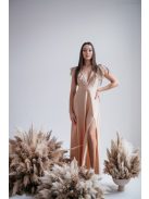 Anastázia – maxi šaty vo farbe šampanské s volánovými rukávmi