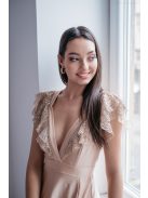 Anasztázia – maxi šaty vo farbe šampanské s volánovými rukávmi