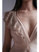 Anasztázia – maxi šaty vo farbe šampanské s volánovými rukávmi