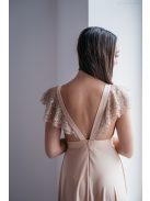 Anasztázia – maxi šaty vo farbe šampanské s volánovými rukávmi