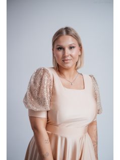   Kitti - midi šaty vo farbe šampanského s naberanými rukávmi