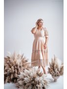 Kitti - midi šaty vo farbe šampanského s naberanými rukávmi