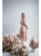 Kitti - midi šaty vo farbe šampanského s naberanými rukávmi