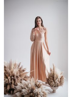  Nicola – maxi šaty šampanskej farby s asymetrickým vrchným dielom