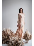Nicola – maxi šaty šampanskej farby s asymetrickým vrchným dielom
