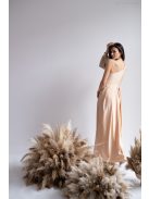 Nicola – maxi šaty šampanskej farby s asymetrickým vrchným dielom