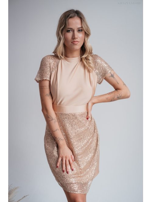 Roxana - flitrované mini šaty vo farbe šampanského