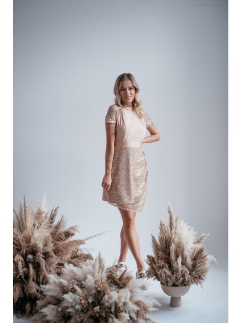 Roxana - flitrované mini šaty vo farbe šampanského