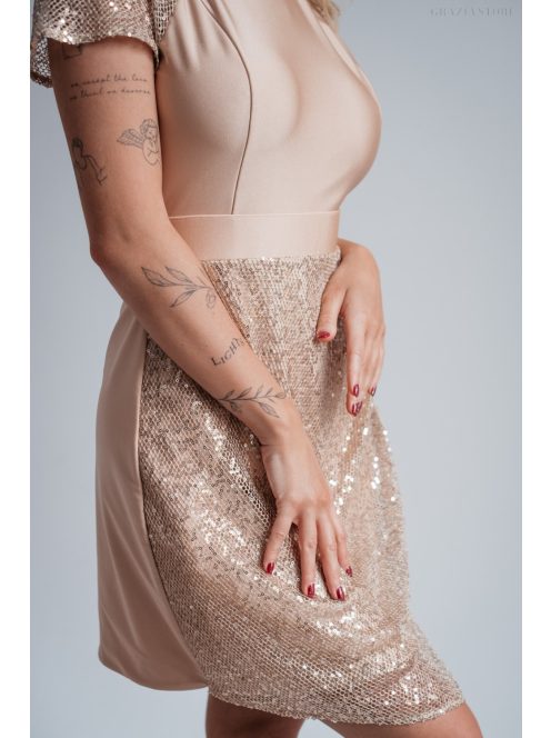 Roxana - flitrované mini šaty vo farbe šampanského