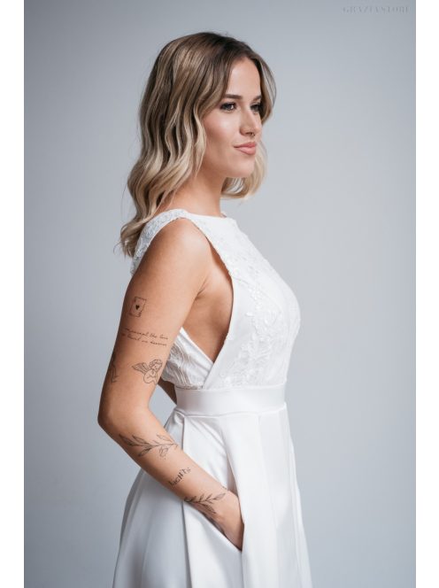 Peggi - Biele maxi šaty bez chrbta s čipkou