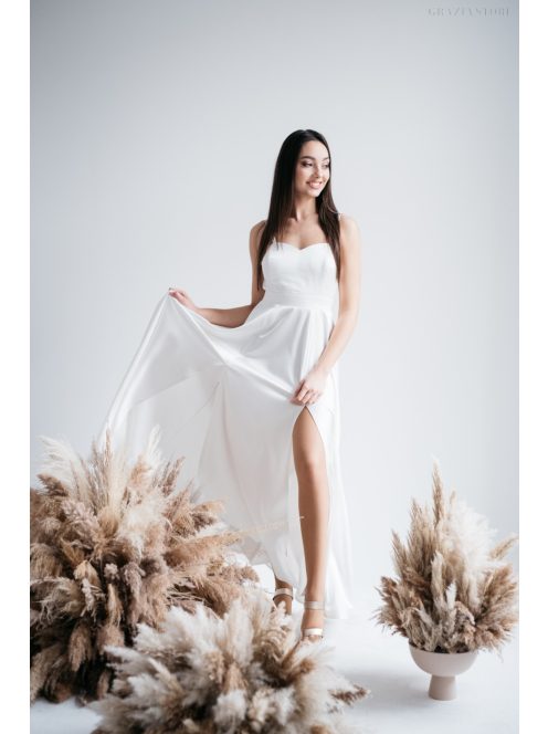 Dália - biele saténové maxi s jedinečným chrbtom