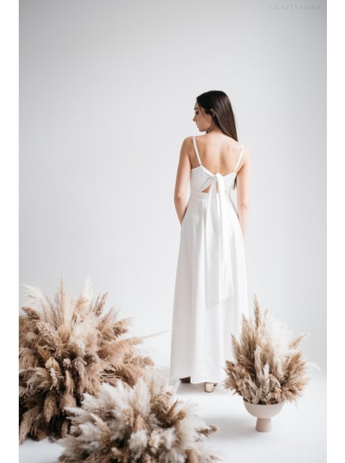 Dália - biele saténové maxi s jedinečným chrbtom