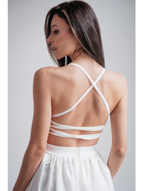 Madleine - biele saténové maxi šaty s ramienkami na chrbte