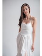 Madleine - biele saténové maxi šaty s ramienkami na chrbte