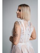 Alexa - Biele mini šaty s čipkou a saténovým prekrytím