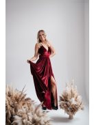 Emma - bordové zamatové šaty s V-výstrihom a s jedinečnou chrbtovou časťou