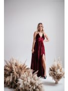 Emma - bordové zamatové šaty s V-výstrihom a s jedinečnou chrbtovou časťou