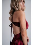 Emma - bordové zamatové šaty s V-výstrihom a s jedinečnou chrbtovou časťou