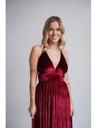 Emma - bordové zamatové šaty s V-výstrihom a s jedinečnou chrbtovou časťou