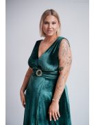 Heater – Tmavozelené velúrové šaty bez rukávov, s ozdobou v tvare opasku vpredu na páse.