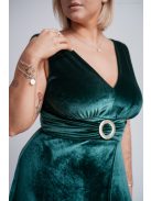 Heater – Tmavozelené velúrové šaty bez rukávov, s ozdobou v tvare opasku vpredu na páse.