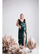 Heater – Tmavozelené velúrové šaty bez rukávov, s ozdobou v tvare opasku vpredu na páse.