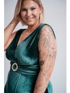 Heater – Tmavozelené velúrové šaty bez rukávov, s ozdobou v tvare opasku vpredu na páse.