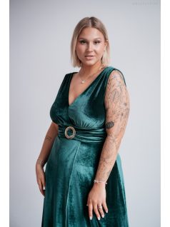   Heater – Tmavozelené velúrové šaty bez rukávov, s ozdobou v tvare opasku vpredu na páse.