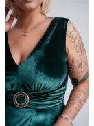 Heater – Tmavozelené velúrové šaty bez rukávov, s ozdobou v tvare opasku vpredu na páse.