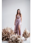 Madleine - staroružové saténové a velúrové maxi šaty s ramienkami na chrbte