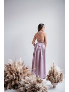 Madleine - staroružové saténové a velúrové maxi šaty s ramienkami na chrbte