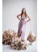 Madleine - staroružové saténové a velúrové maxi šaty s ramienkami na chrbte