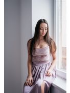 Madleine - staroružové saténové a velúrové maxi šaty s ramienkami na chrbte