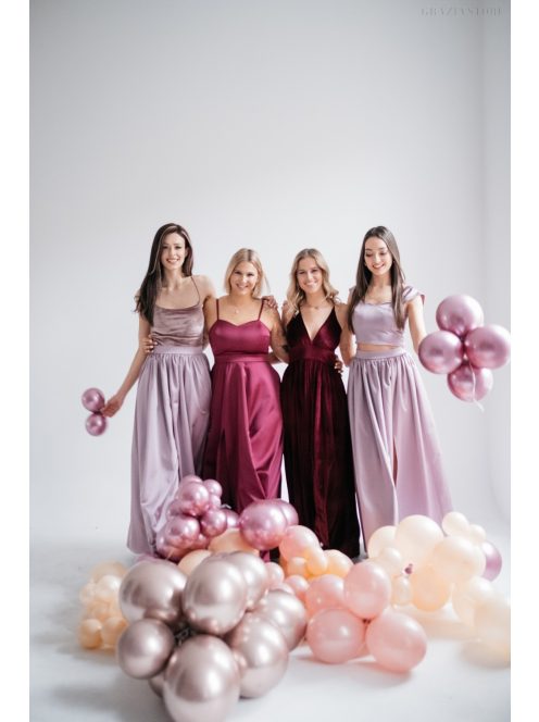 Madleine - staroružové saténové a velúrové maxi šaty s ramienkami na chrbte