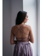 Madleine - staroružové saténové a velúrové maxi šaty s ramienkami na chrbte