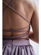 Madleine - staroružové saténové a velúrové maxi šaty s ramienkami na chrbte