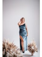 Helén - sivomodré velúrové maxi šaty s asymetrickým topom