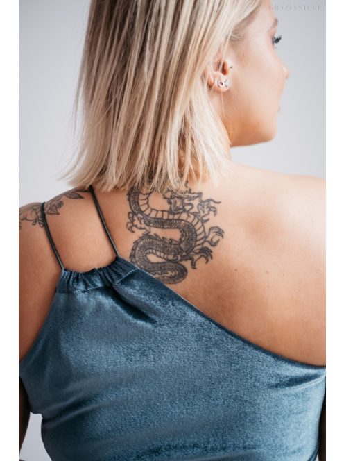 Helén - sivomodré velúrové maxi šaty s asymetrickým topom