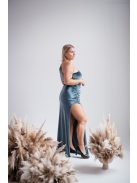 Helén - sivomodré velúrové maxi šaty s asymetrickým topom