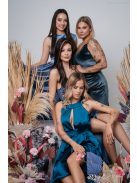 Helén - sivomodré velúrové maxi šaty s asymetrickým topom