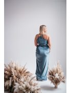 Helén - sivomodré velúrové maxi šaty s asymetrickým topom