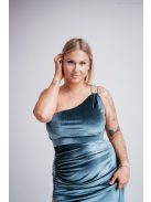 Helén - sivomodré velúrové maxi šaty s asymetrickým topom