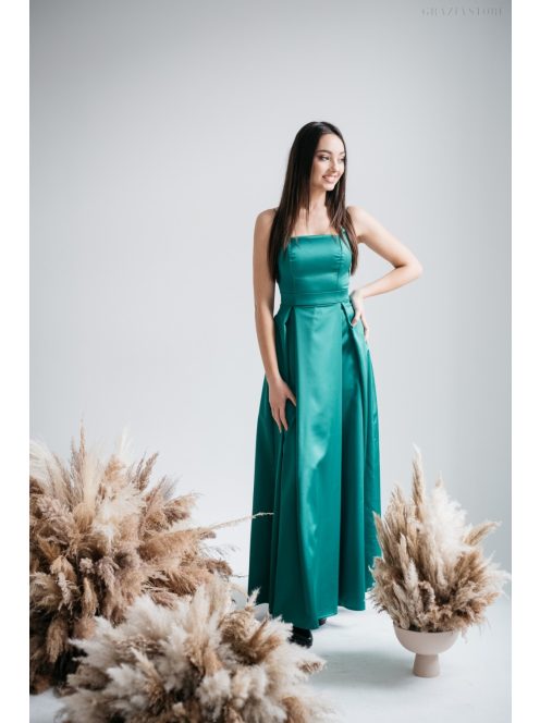 Imola - Zelené maxi šaty na špagetových  ramienkach