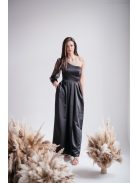Nicole -Asymetrické čierne saténové maxi šaty