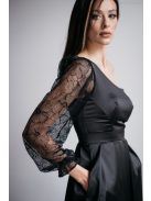 Nicole -Asymetrické čierne saténové maxi šaty