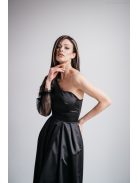 Nicole -Asymetrické čierne saténové maxi šaty