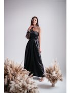 Nicole -Asymetrické čierne saténové maxi šaty