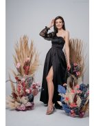 Nicole -Asymetrické čierne saténové maxi šaty