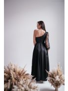 Nicole -Asymetrické čierne saténové maxi šaty