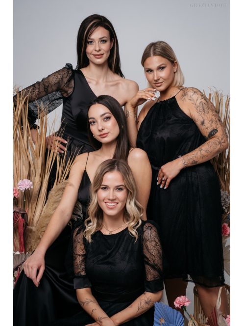 Nicole -Asymetrické čierne saténové maxi šaty